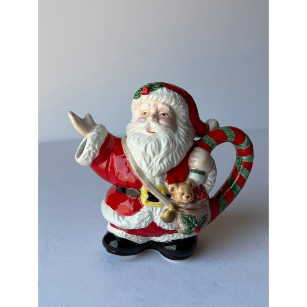 Vintage 1997 Santa Claus Ceramic Creamer Pitcher Candy Cane Handle Christmas